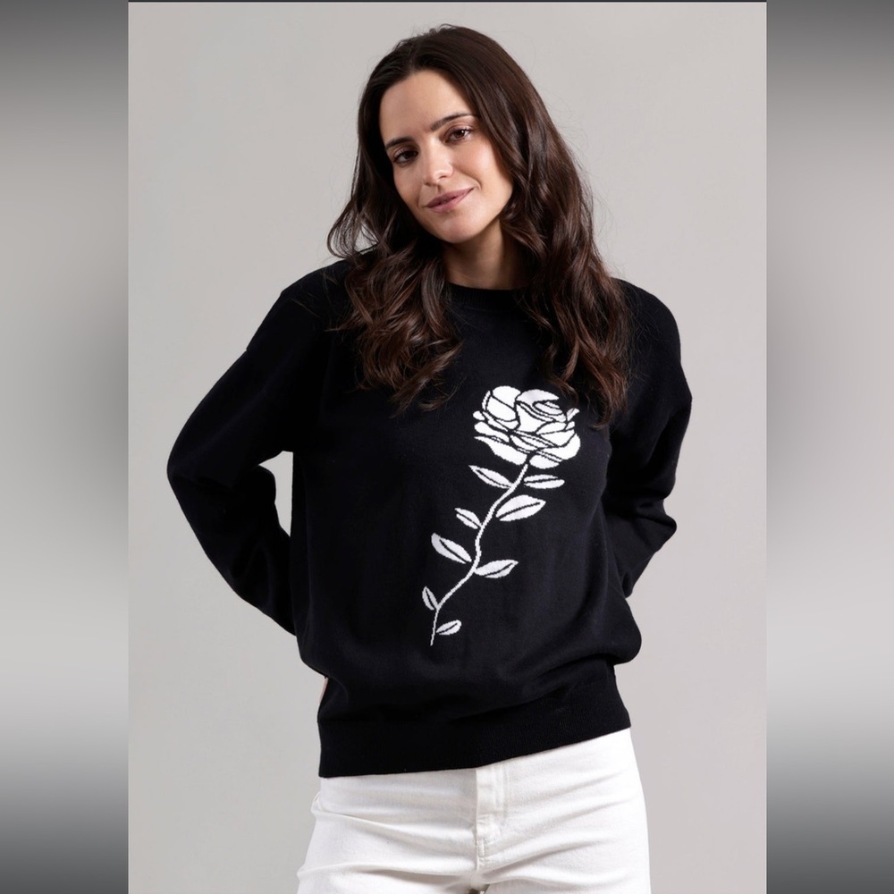 Minnie Rose Black Sweatshirt Cotton Cashmere Pullover Sweater Size Xs